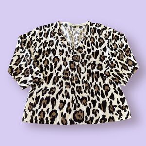 Neiman Marcus Cashmere Sweater Womens L Colorful Leopard Luxury V Neck Pullover